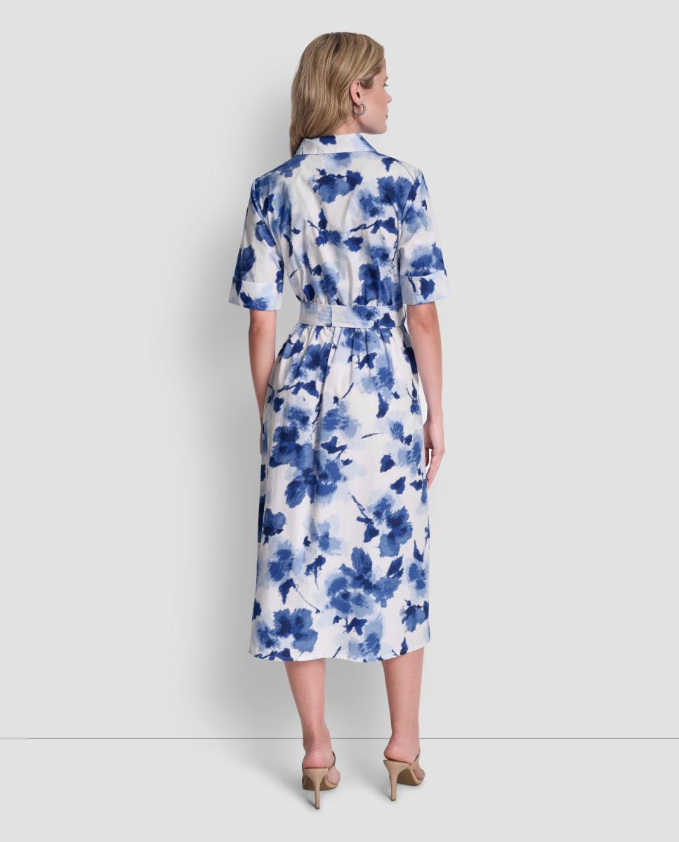 Vestido Camiseiro Midi com Estampado Floral Azul-3