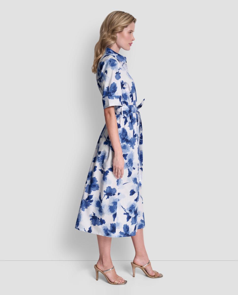 Vestido Camiseiro Midi com Estampado Floral Azul-4