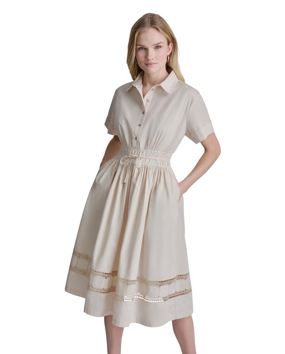 Imagem 0 de Vestido Camiseiro Midi de Manga Curta Cintado