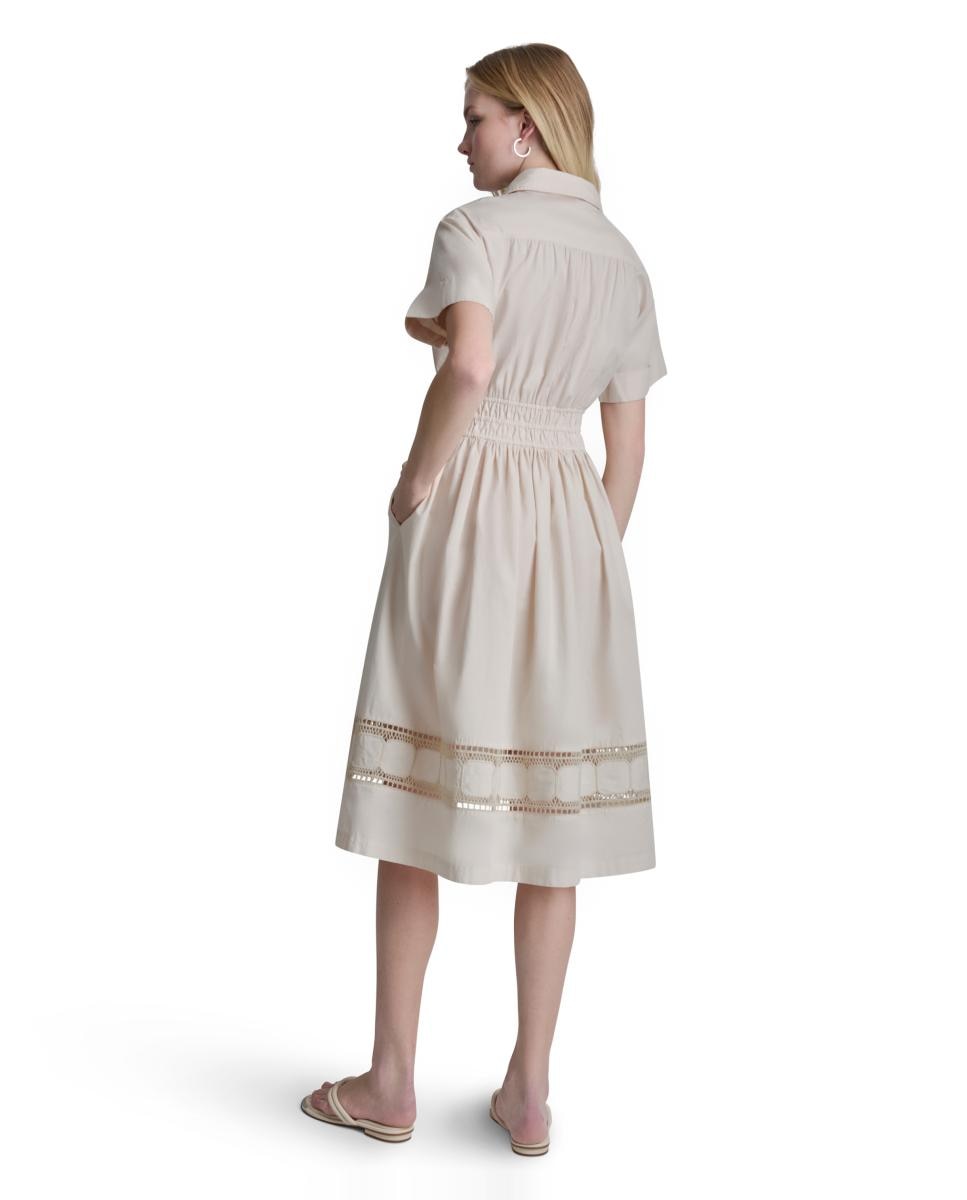 Vestido Camiseiro Midi de Manga Curta Cintado Creme-2