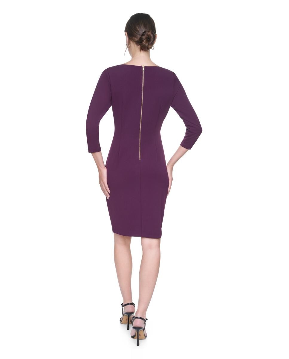 Vestido Curto de Manga 3/4 e Decote Redondo Roxo-3