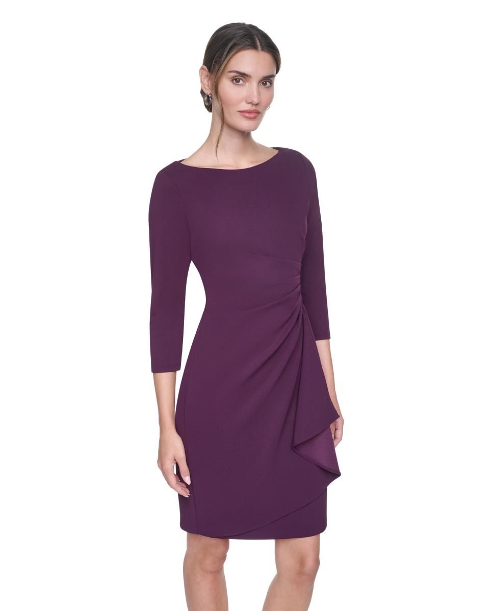 Vestido Curto de Manga 3/4 e Decote Redondo Roxo-4