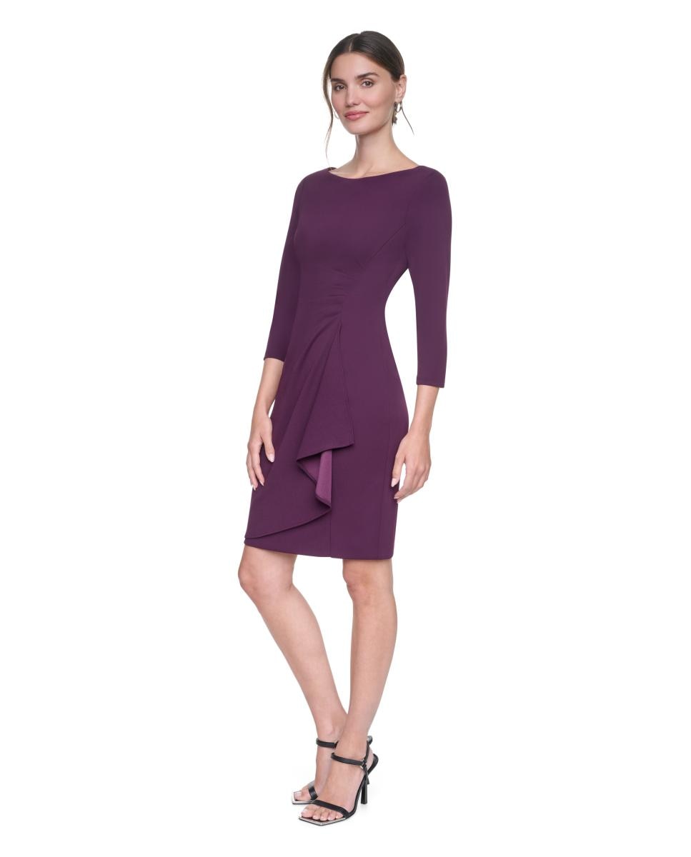 Vestido Curto de Manga 3/4 e Decote Redondo Roxo-5