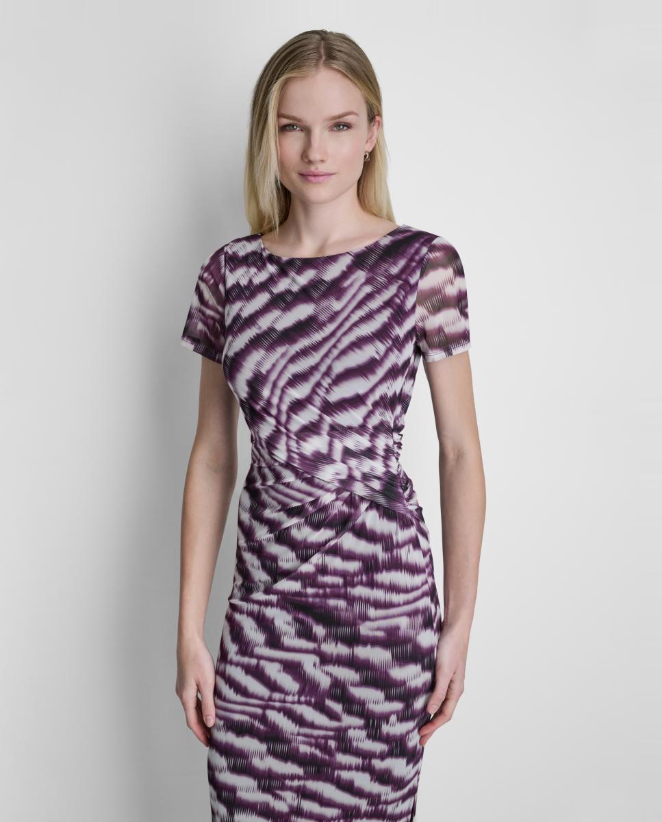 Vestido Midi Cintado com Manga Curta Roxo-2