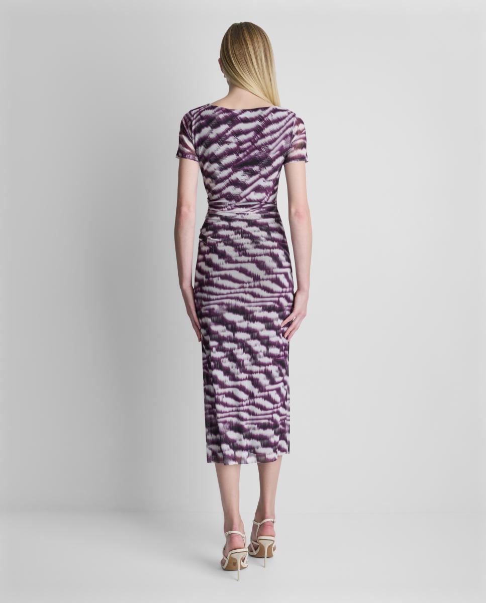 Vestido Midi Cintado com Manga Curta Roxo-3