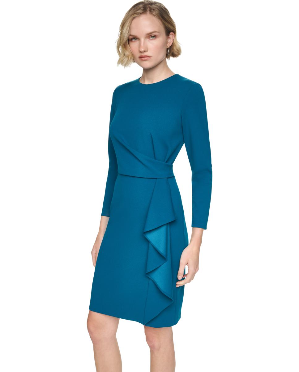 Vestido Curto com Manga Comprida e Folho Azul-4
