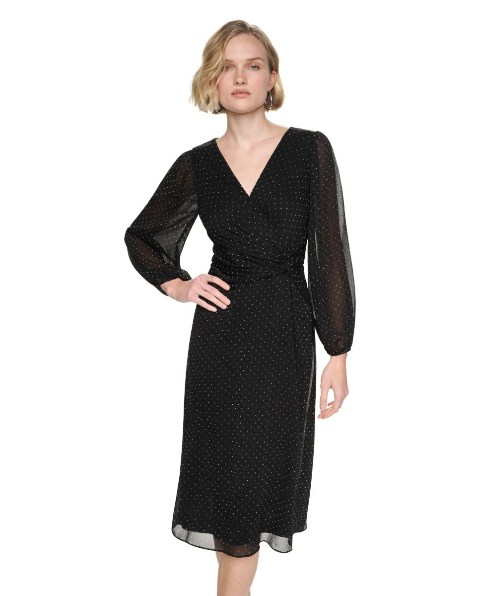 Imagem 0 de Vestido Midi de Manga Comprida e Decote em Bico