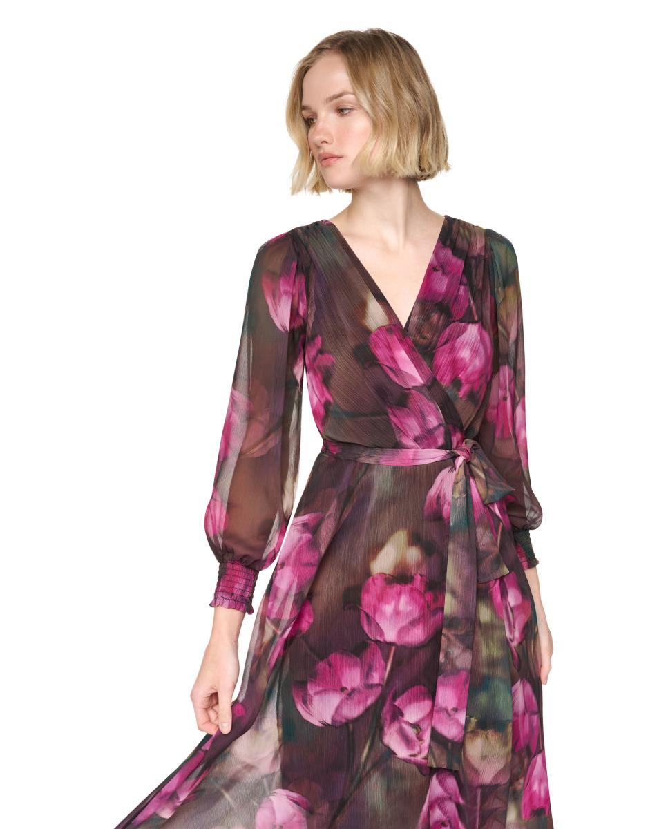 Vestido Midi Fluido com Manga Comprida Multicolor-2