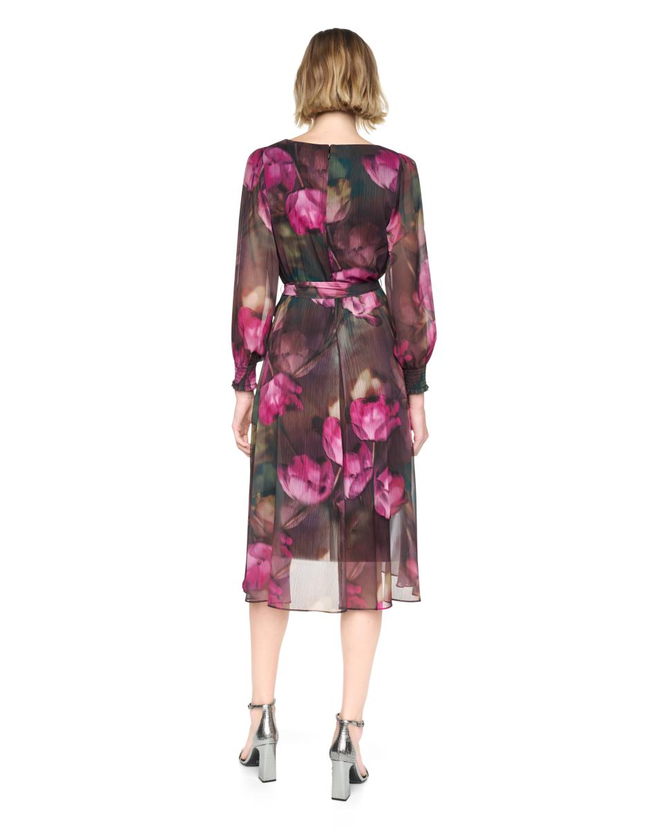Vestido Midi Fluido com Manga Comprida Multicolor-3