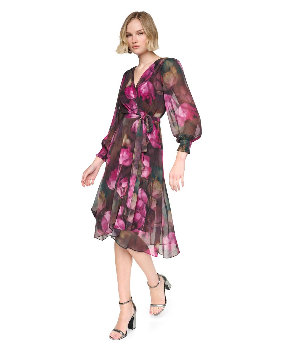 Vestido Midi Fluido com Manga Comprida Multicolor-4