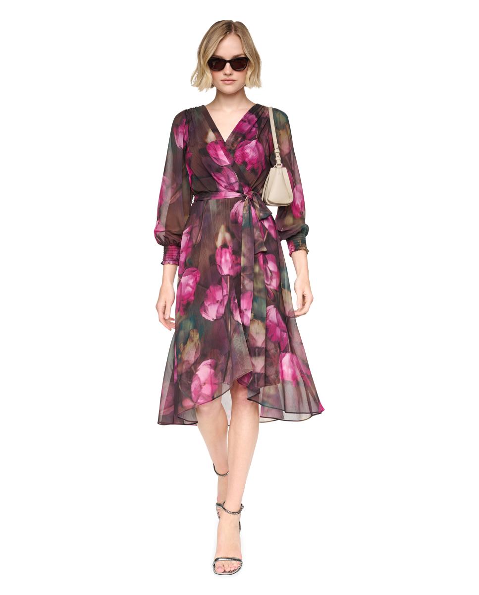 Vestido Midi Fluido com Manga Comprida Multicolor-5