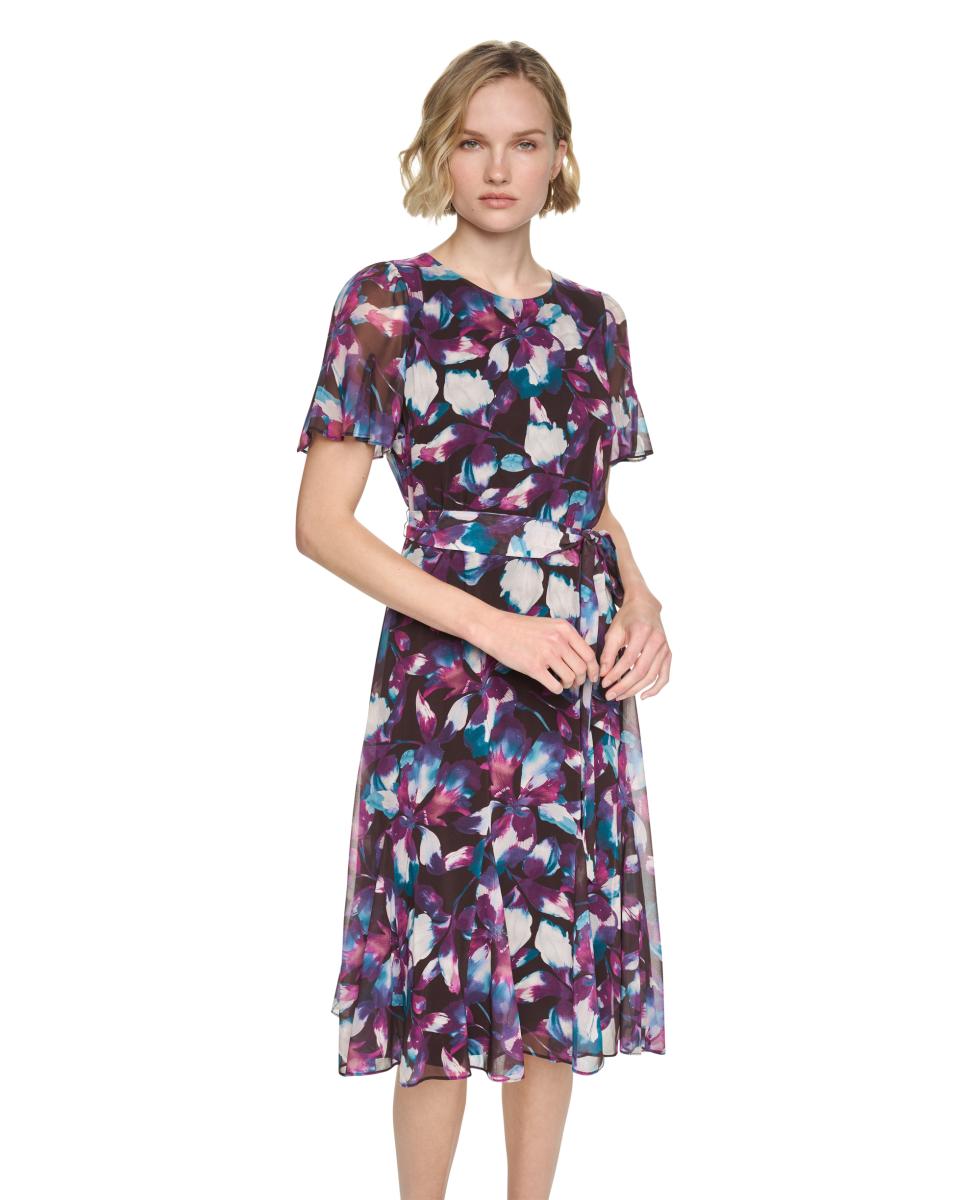Vestido Midi Fluido com Manga Curta Multicolor-4