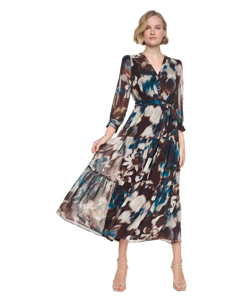 Imagem 0 de Vestido Comprido de Manga 3/4 com Estampado Floral