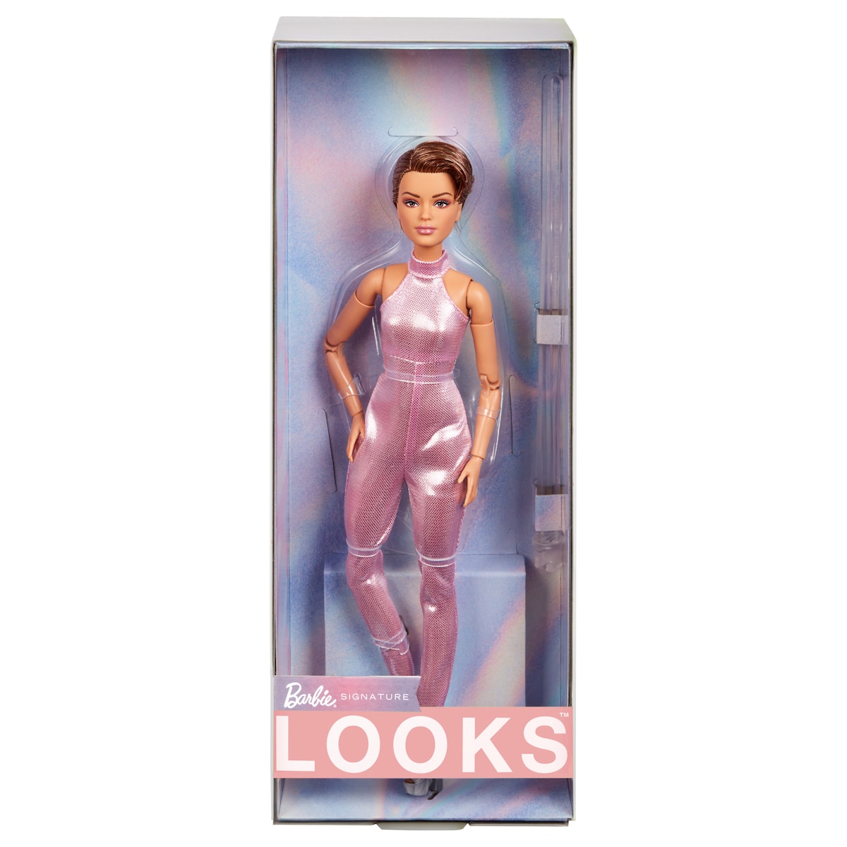 A assinatura da Barbie cabelo curto com macacão rosa 3
