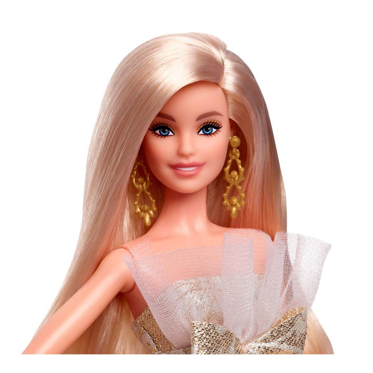 Barbie Signature Barbie Felices fiestas 2025 pelo rubio con vestido dorado y plateado Mattel 3