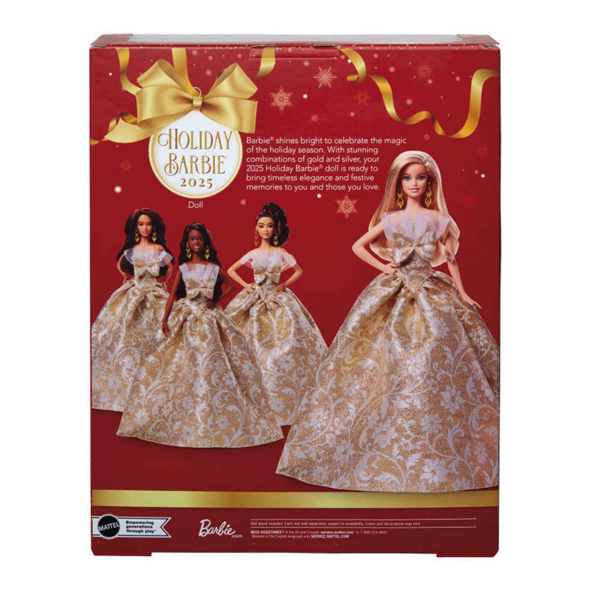 Barbie Signature Barbie Felices fiestas 2025 pelo rubio con vestido dorado y plateado Mattel 7