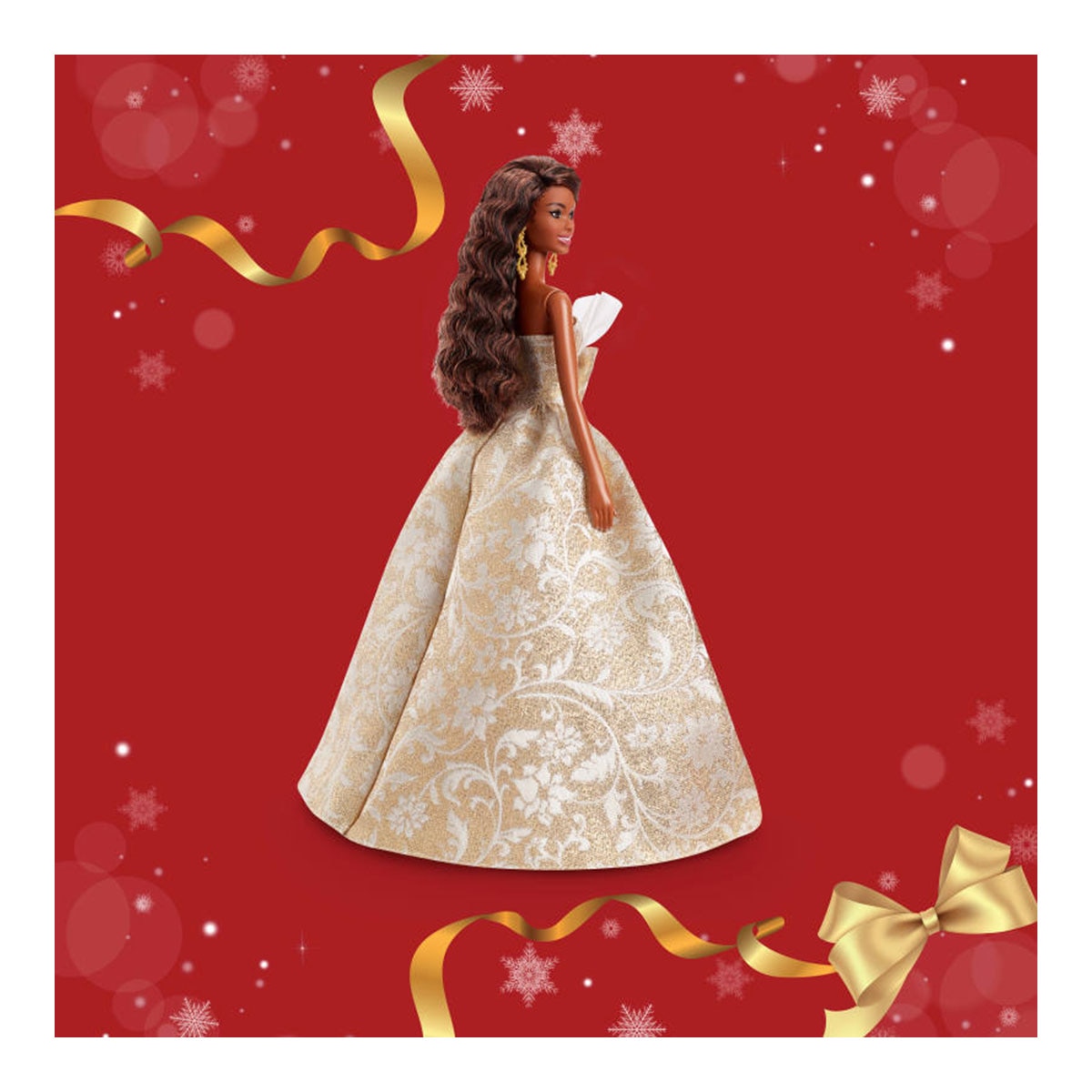 Barbie Signature Barbie Felices fiestas 2025 pelo negro con vestido dorado y plateado Mattel 6
