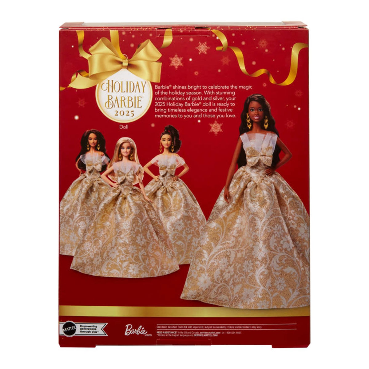 Barbie Signature Barbie Felices fiestas 2025 pelo negro con vestido dorado y plateado Mattel 7