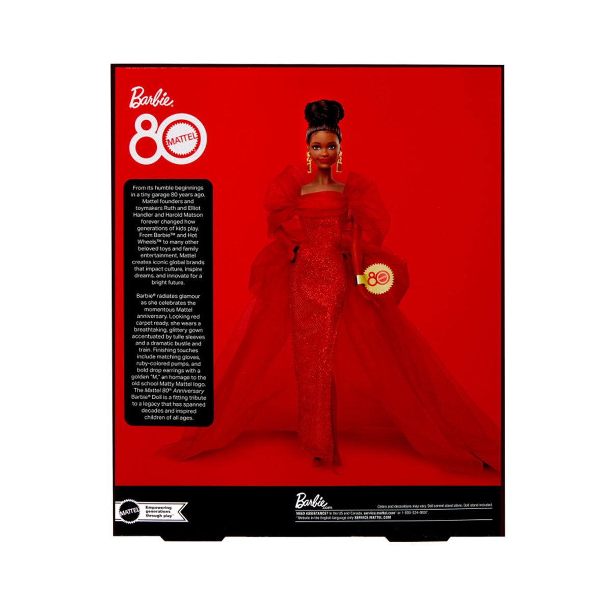 Barbie Signature 80º Aniversario De Mattel – Muñeca Coleccionable Con Vestido De Tul Rojo Y Pendientes M – Diseño Exclusivo De Alta Costura – Regalo Para Coleccionistas