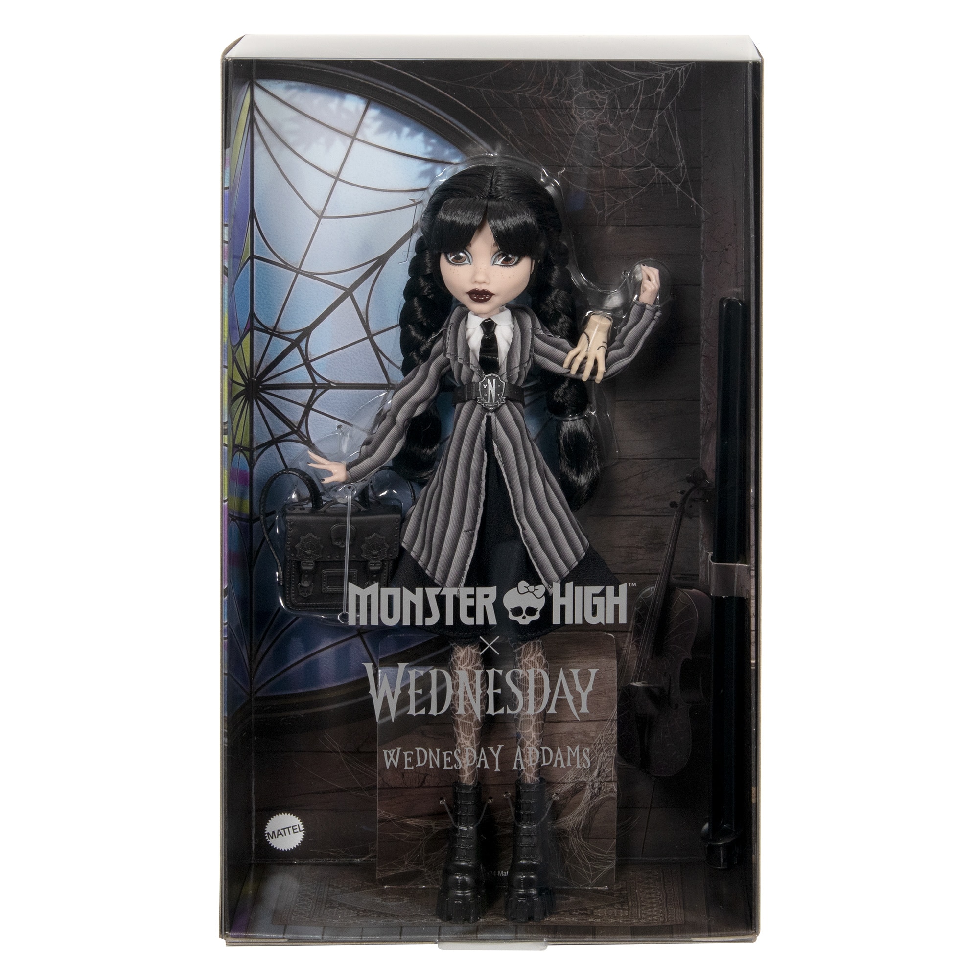 Muñeca con uniforme escolar negro Academia Nevermore Miércoles Monster High 6
