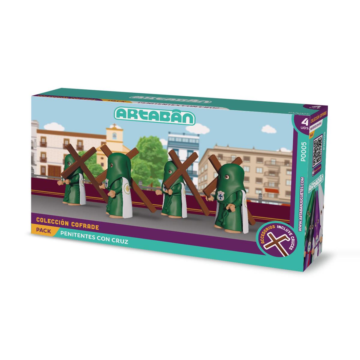 ARTABÁN - Pack 4 figuras Penitentes con Cruz Hermandad de capa verde Artabán