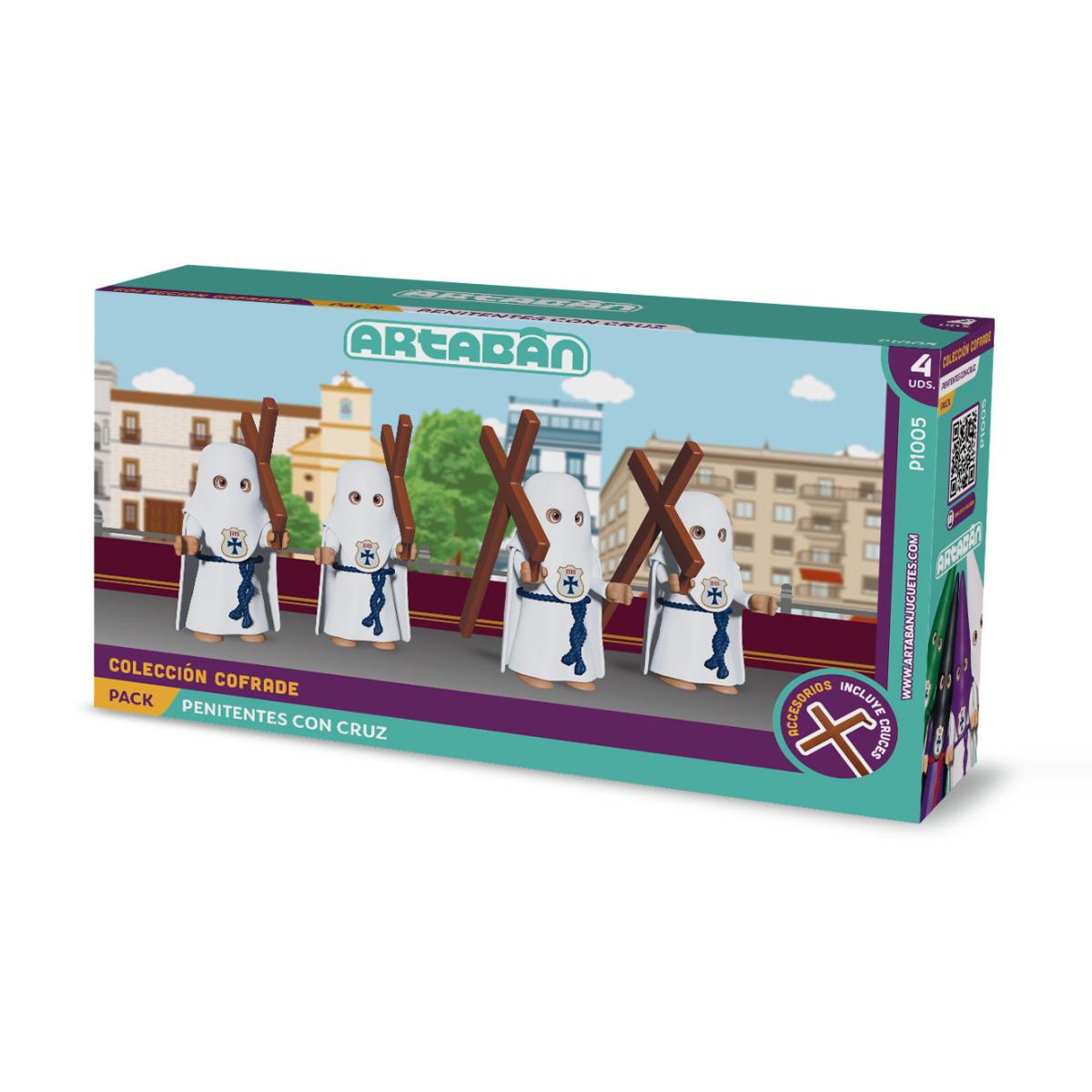 ARTABÁN - Pack 4 figuras Penitentes con Cruz Hermandad de capa blanca Artabán