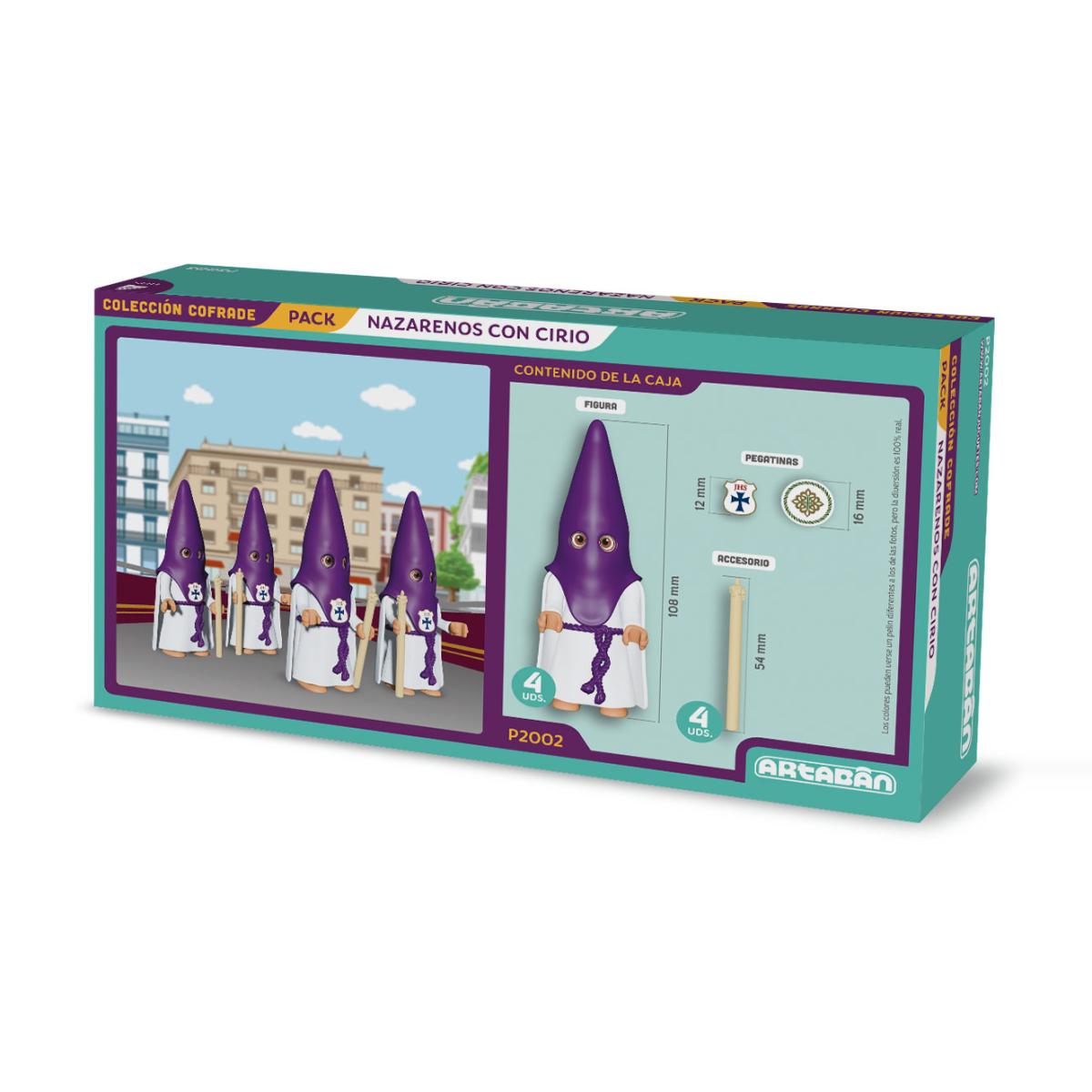 Pack 4 figuras Nazarenos con Cirio Hermandad de capa morada Artabán 2