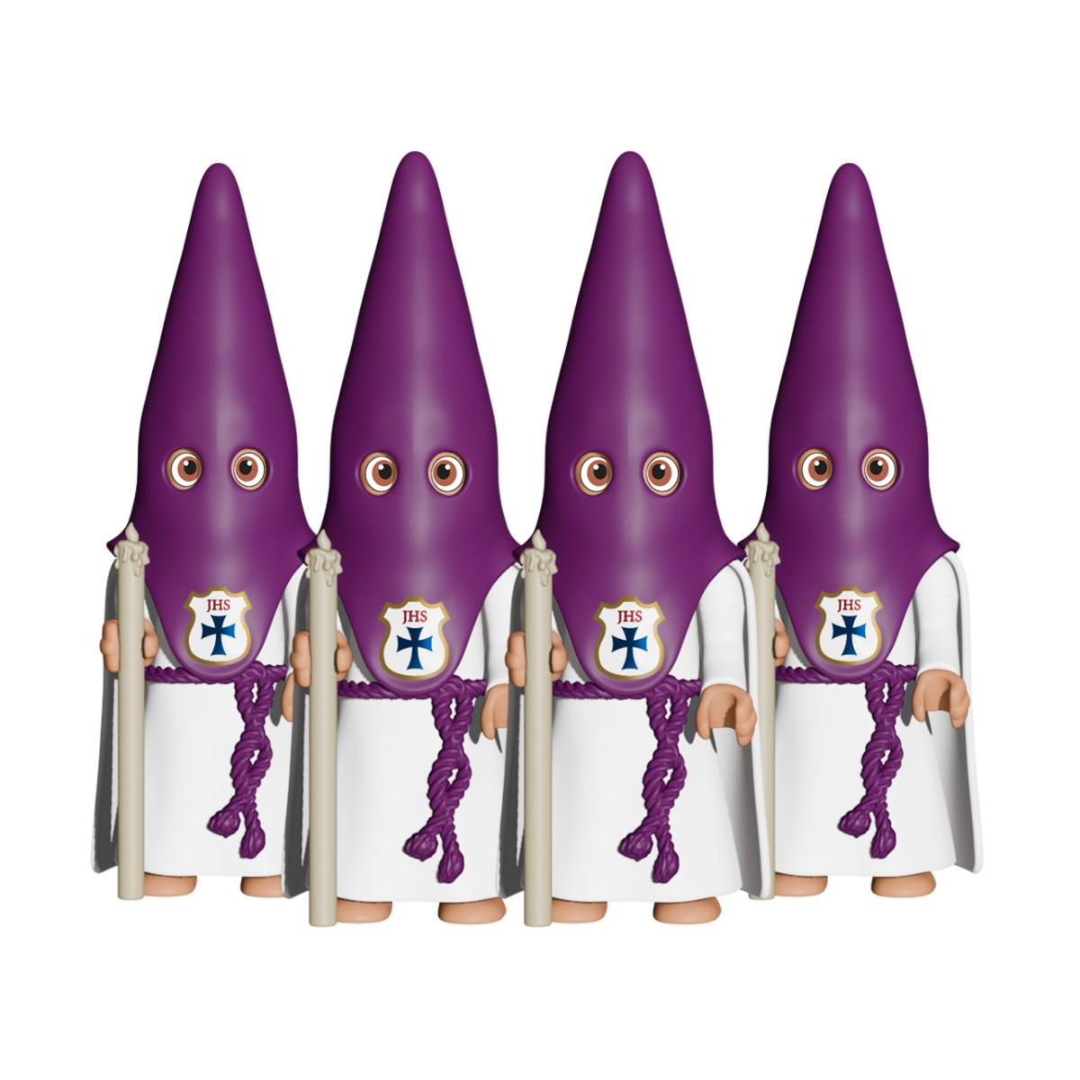 Pack 4 figuras Nazarenos con Cirio Hermandad de capa morada Artabán 3