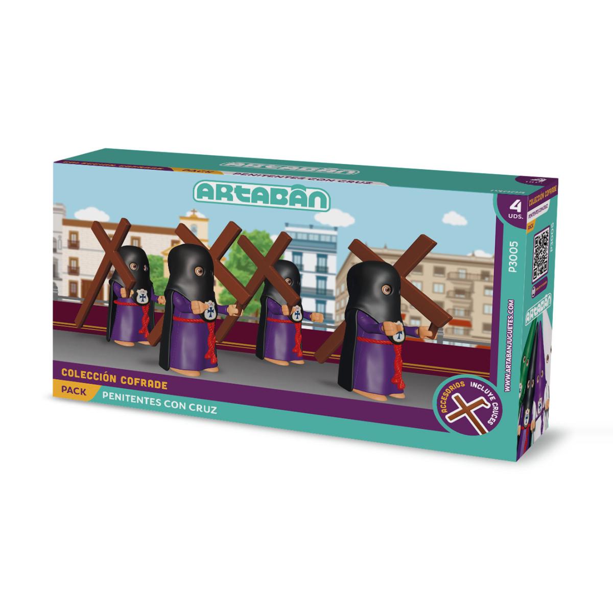 ARTABÁN - Pack 4 figuras Penitentes con Cruz Hermandad de capa negra Artabán