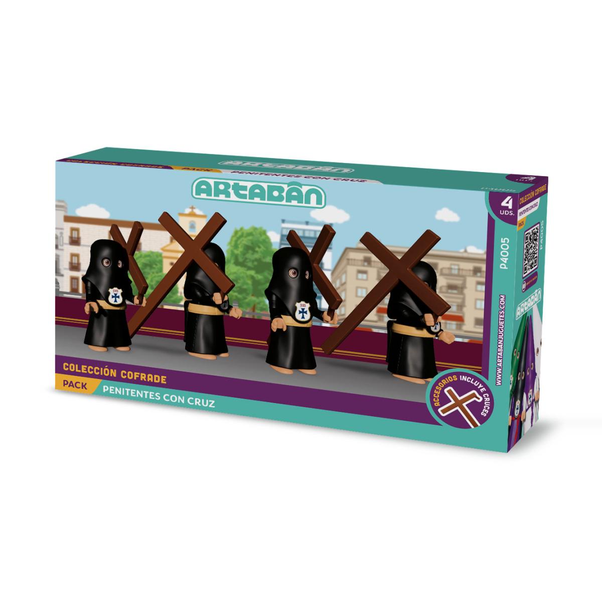 ARTABÁN - Pack 4 figuras Penitentes con Cruz Hermandad de cola negra Artabán