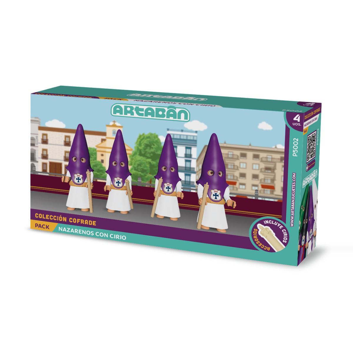 ARTABÁN - Pack 4 figuras Nazarenos con Cirio Hermandad de cola morada Artabán
