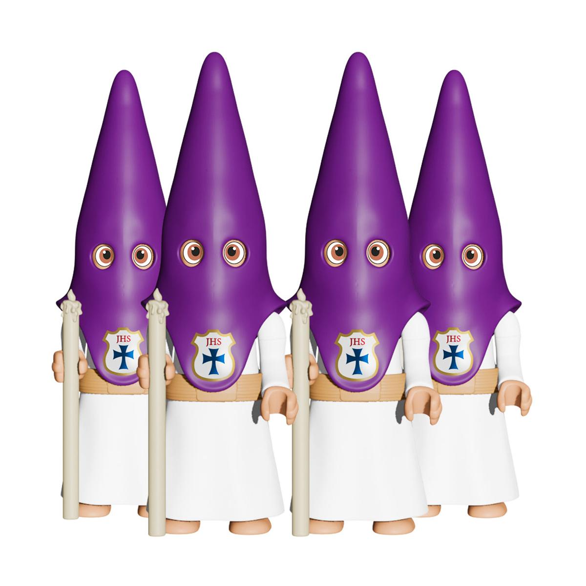 Pack 4 figuras Nazarenos con Cirio Hermandad de cola morada Artabán 3
