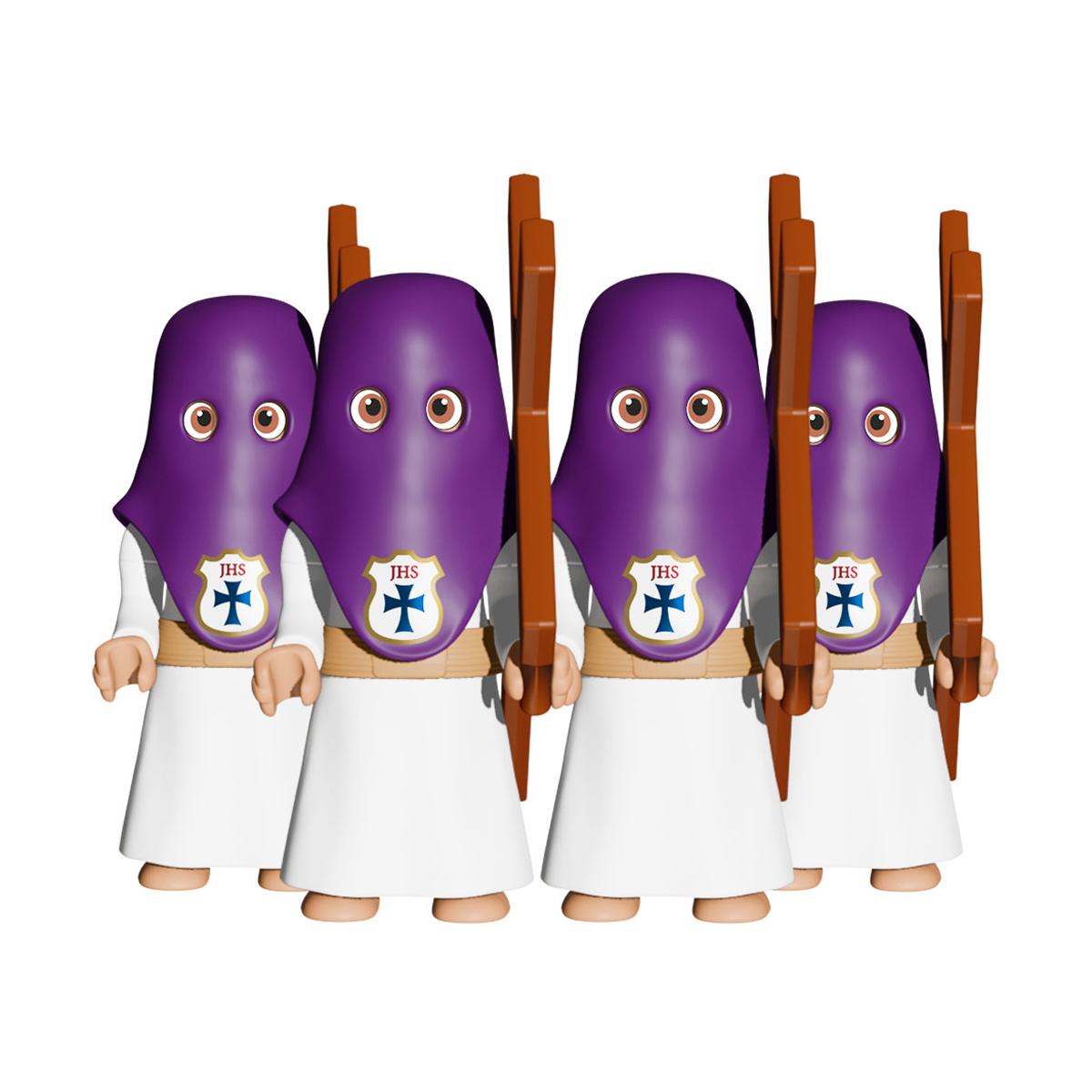 Pack 4 figuras Penitentes con Cruz Hermandad de cola morada Artabán 3