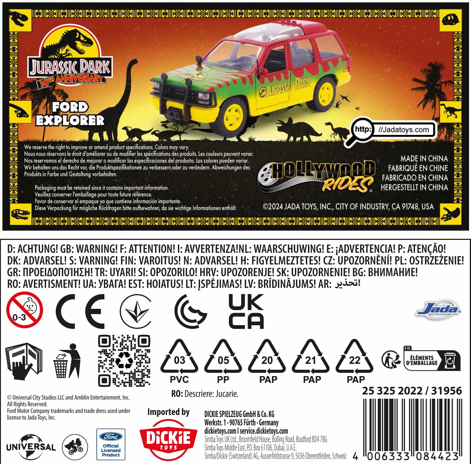 Coche de metal Ford Explorer Jurassic World 1993 Escala 1:32 Jada 3