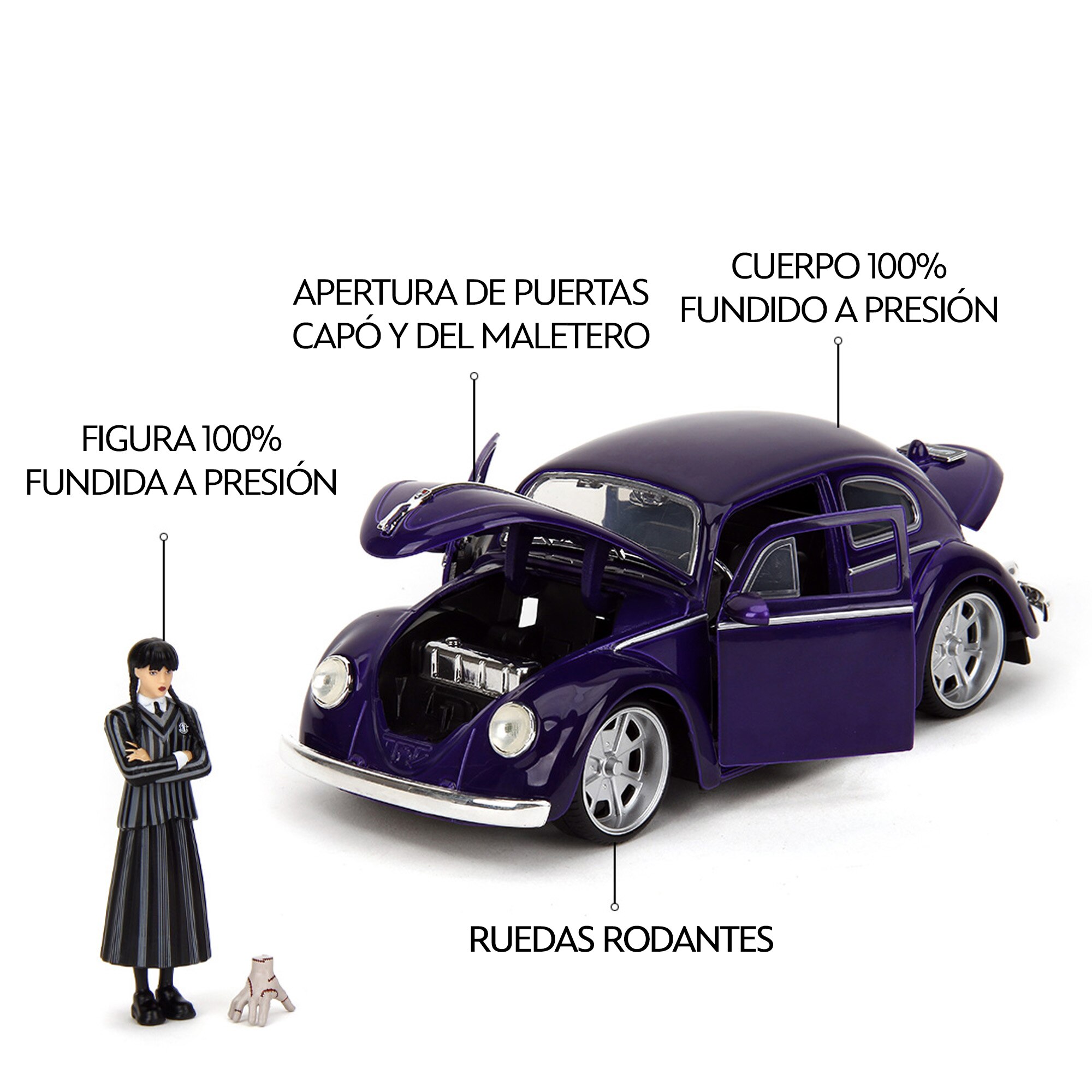 Volkswagen Beetle modelo 1972 con figura Miércoles Jada 5
