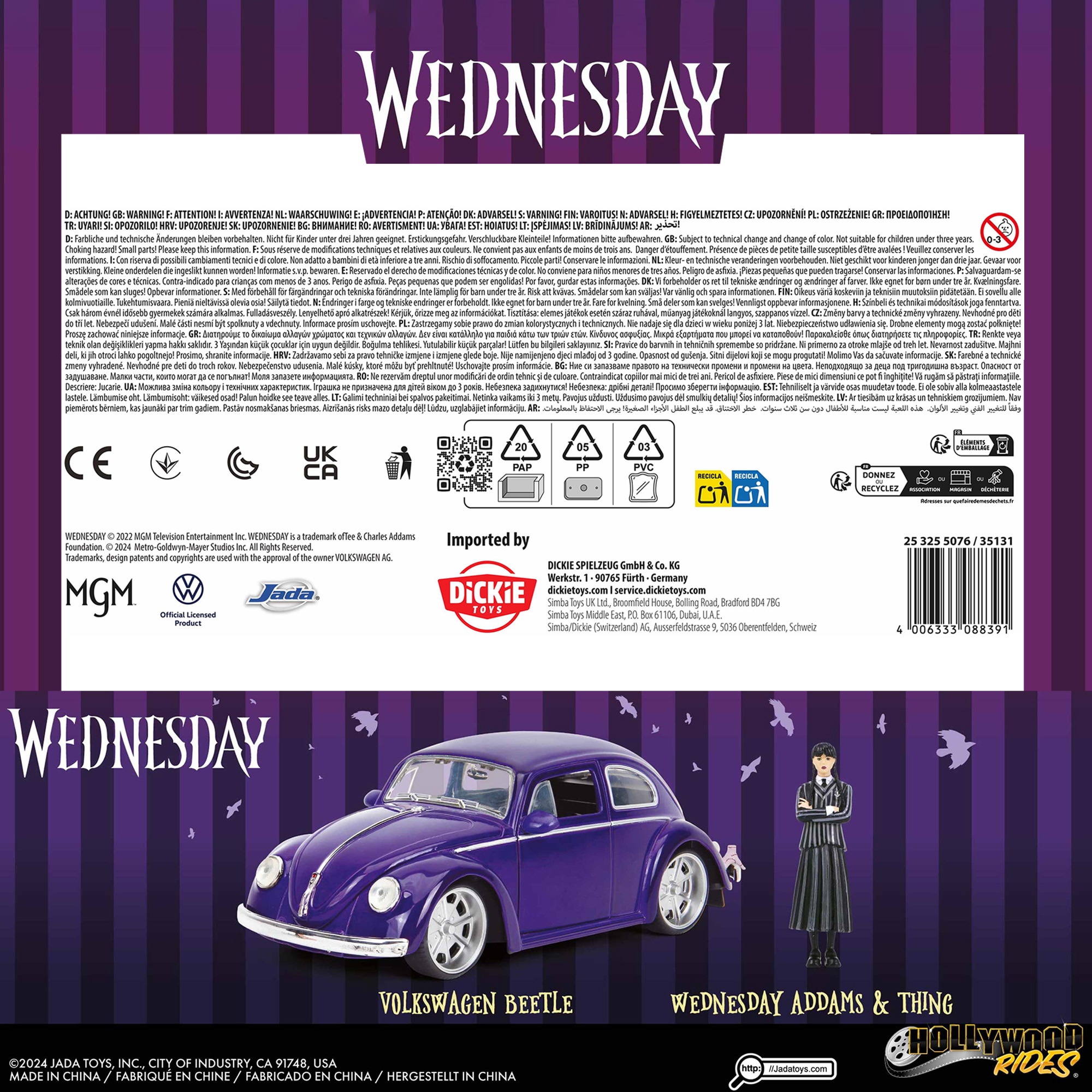 Volkswagen Beetle modelo 1972 con figura Miércoles Jada 16