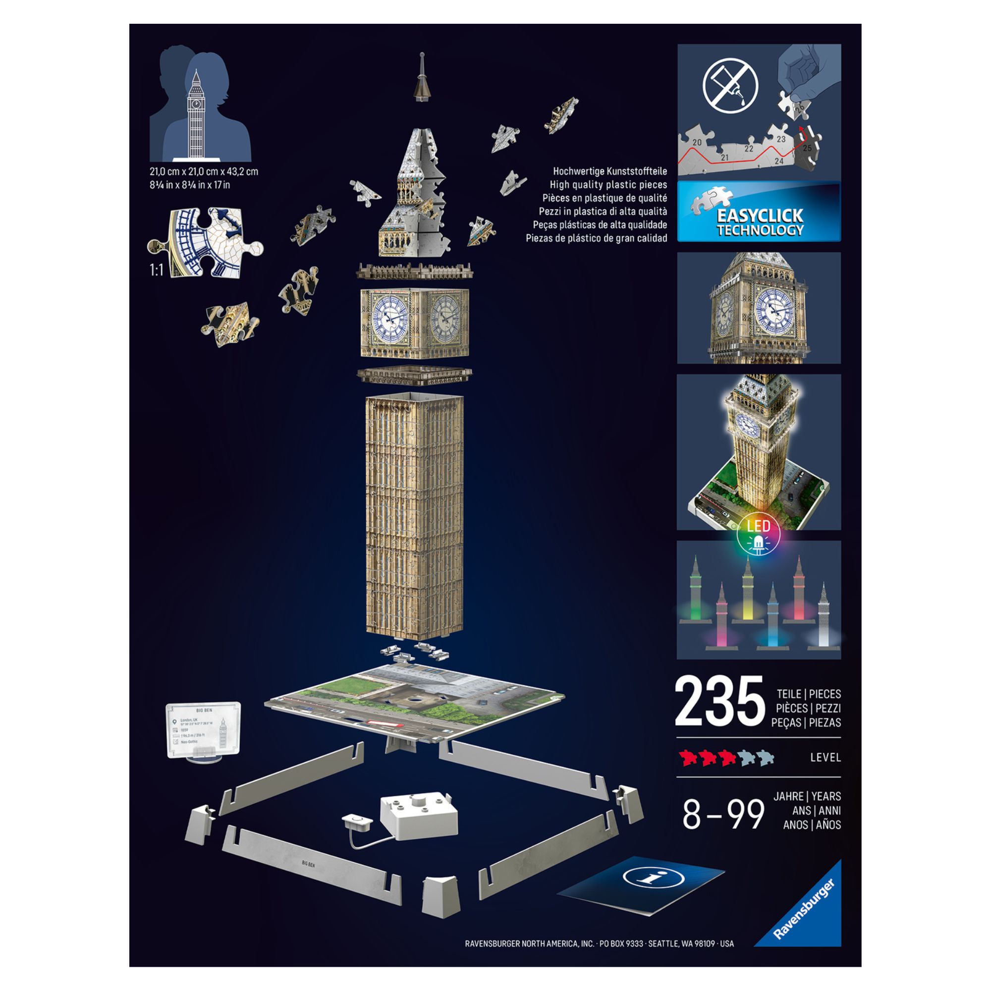 Puzzle 3D Monumentos Icónicos Big Ben 216 peças 4
