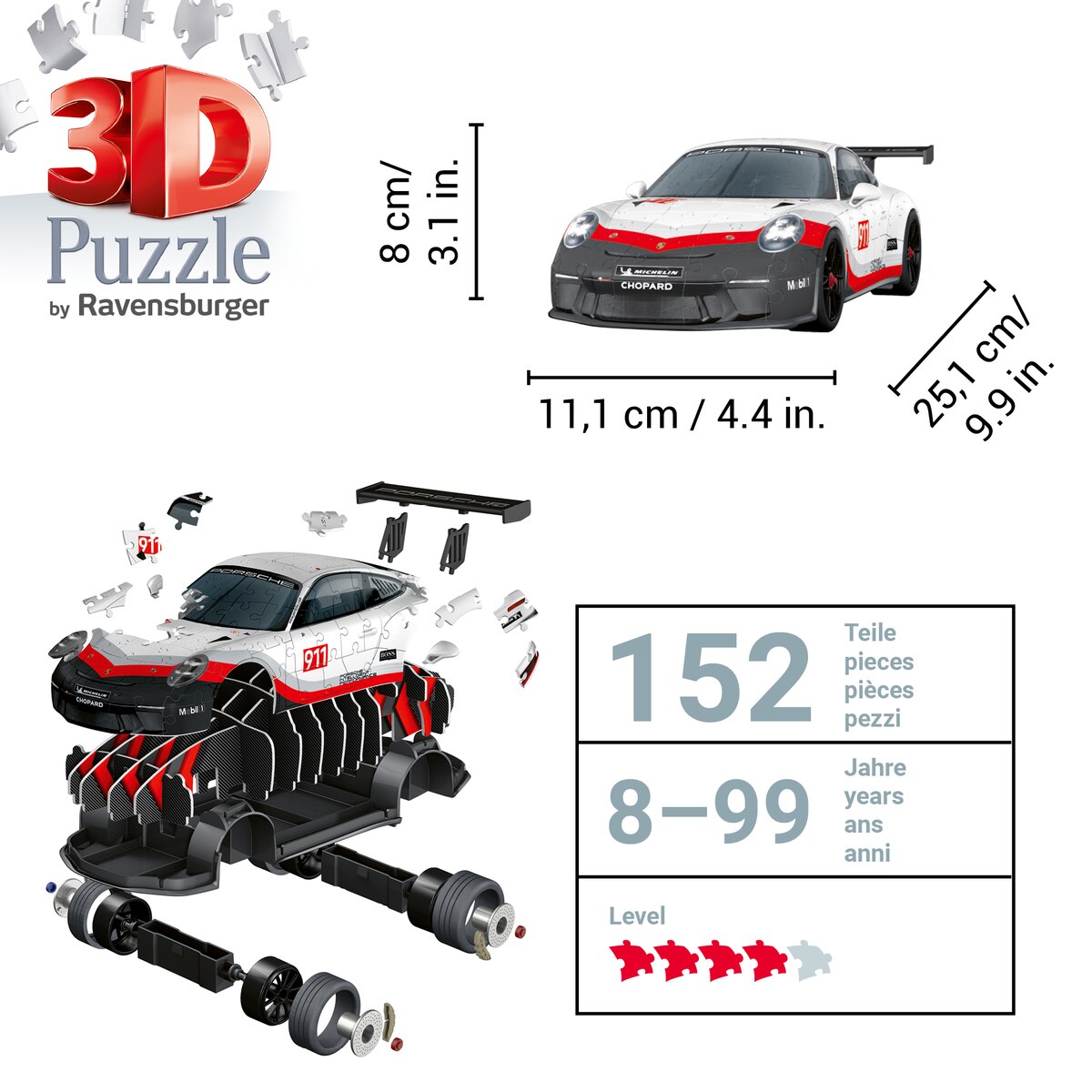 Puzzle 3D Porsche 911 GT3 Cup 108 Peças 3