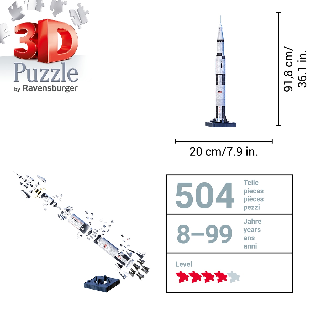 Imagen 2 de Apollo Saturn V Rocket 3D Ravensburger