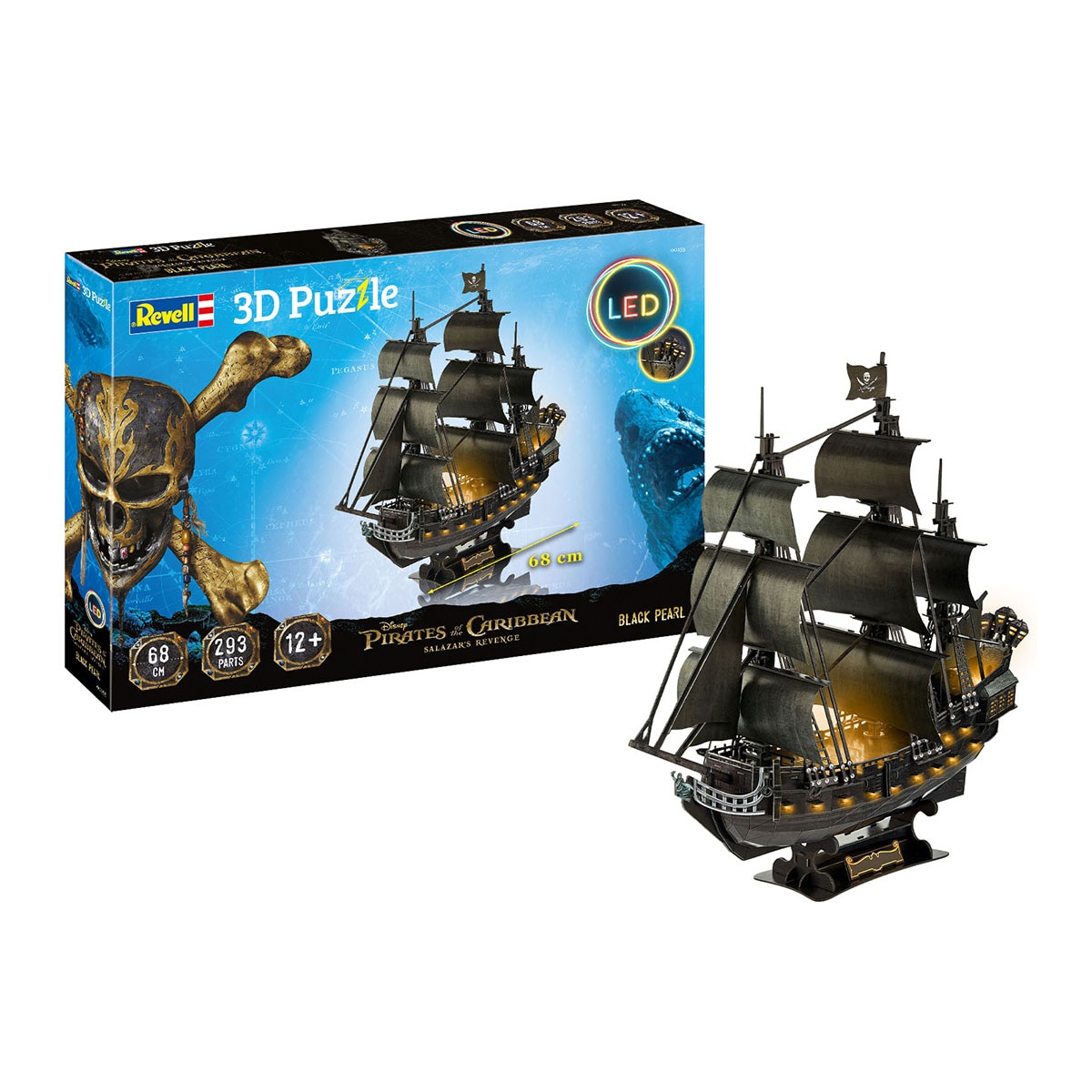 Revell - Puzzle 3D barco La Perla Negra Piratas del Caribe con iluminación led Revell.