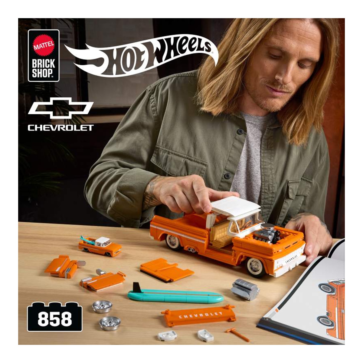 Mattel Brick Shop Hot Wheels Carrinha Custom 62 Chevy com 858 peças 2