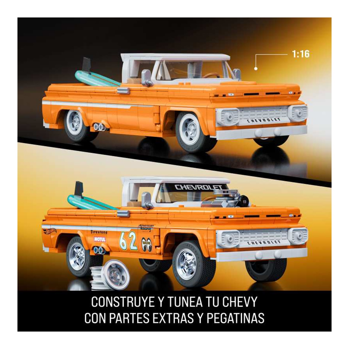 Mattel Brick Shop Hot Wheels Carrinha Custom 62 Chevy com 858 peças 3