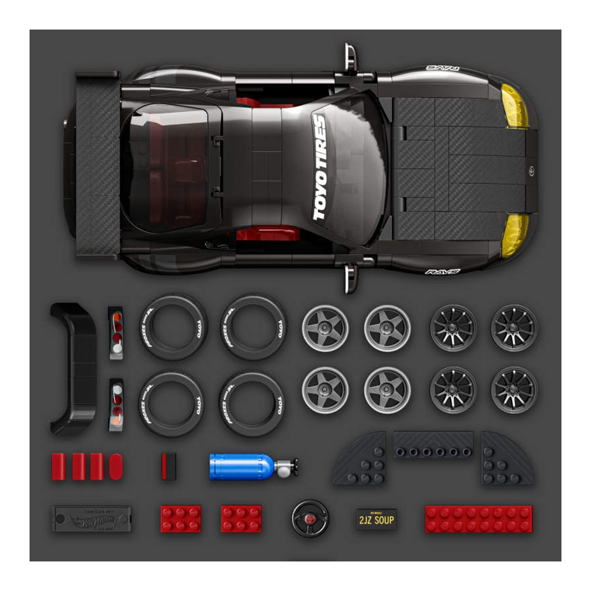Hot Wheels Elite Series '94 Toyota Supra MKIV 824 piezas detalles realistas y pegatinas personalizables +10 años Mattel Brick Shop 4