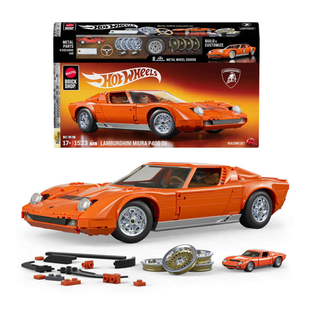 Imagen 0 de Hot Wheels Premium Series '71 Lamborghini Miura P400 SV 1523 piezas detalles realistas y piezas metálicas +10 años Mattel Brick Shop