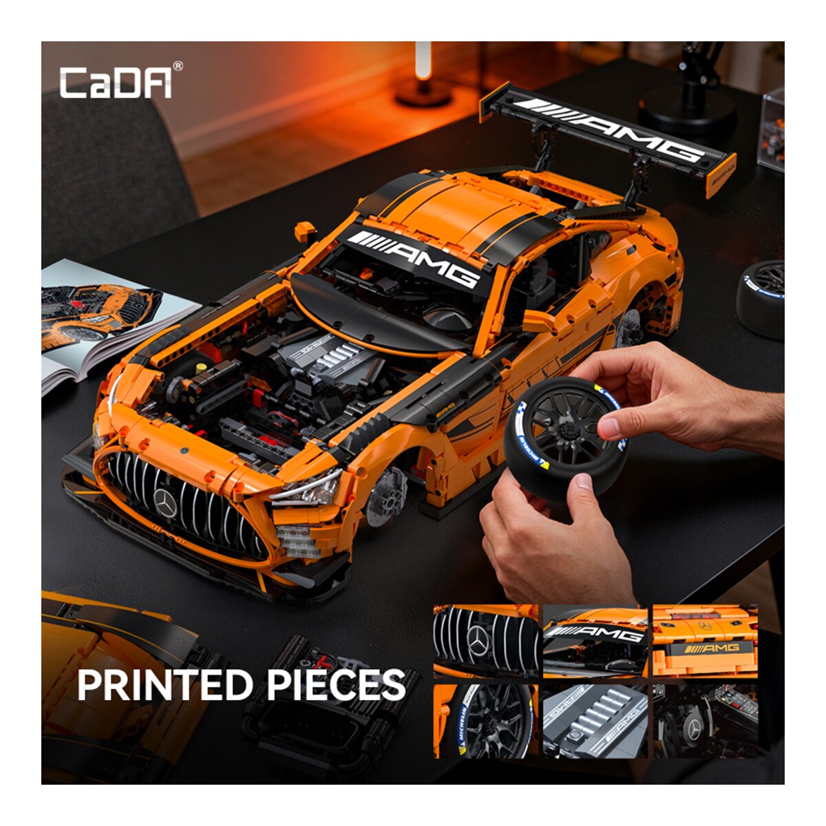 Juego de construcción Bricks Mercedes Amg Gt3 1:8 con 5466 piezas, elevador de neumáticos y luces led 6