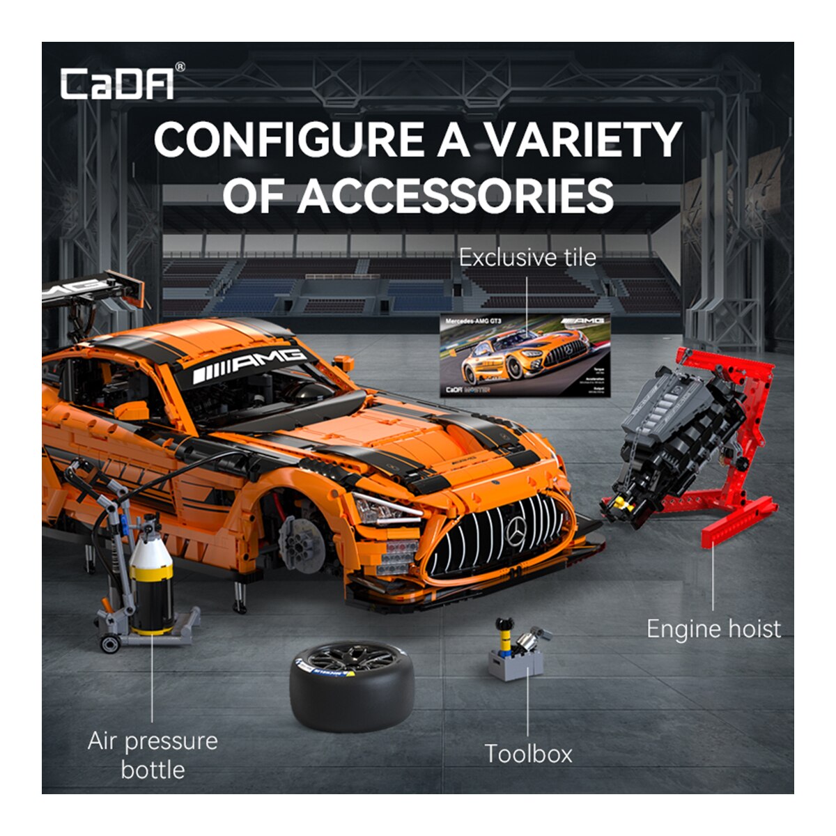 Juego de construcción Bricks Mercedes Amg Gt3 1:8 con 5466 piezas, elevador de neumáticos y luces led 7