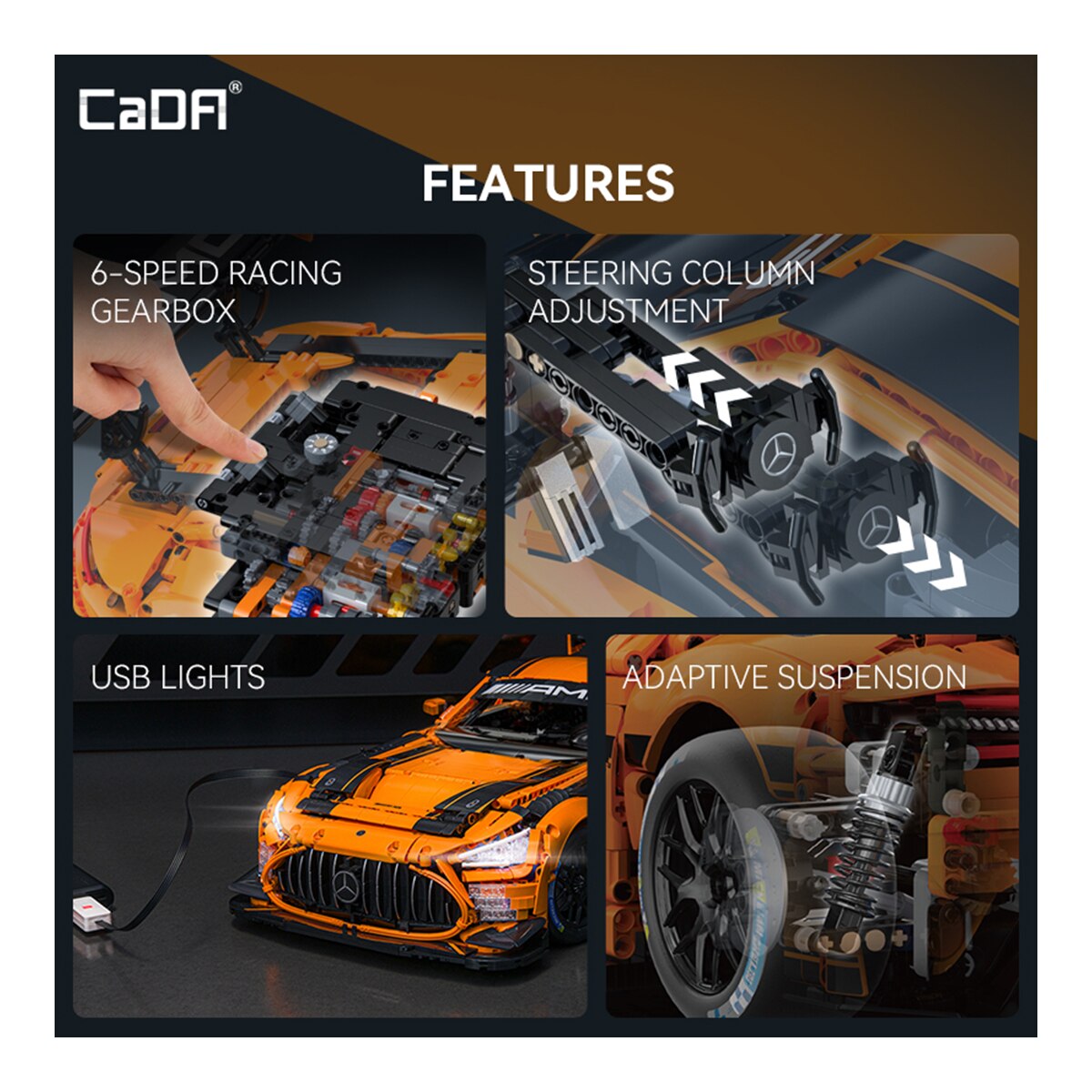 Juego de construcción Bricks Mercedes Amg Gt3 1:8 con 5466 piezas, elevador de neumáticos y luces led 8