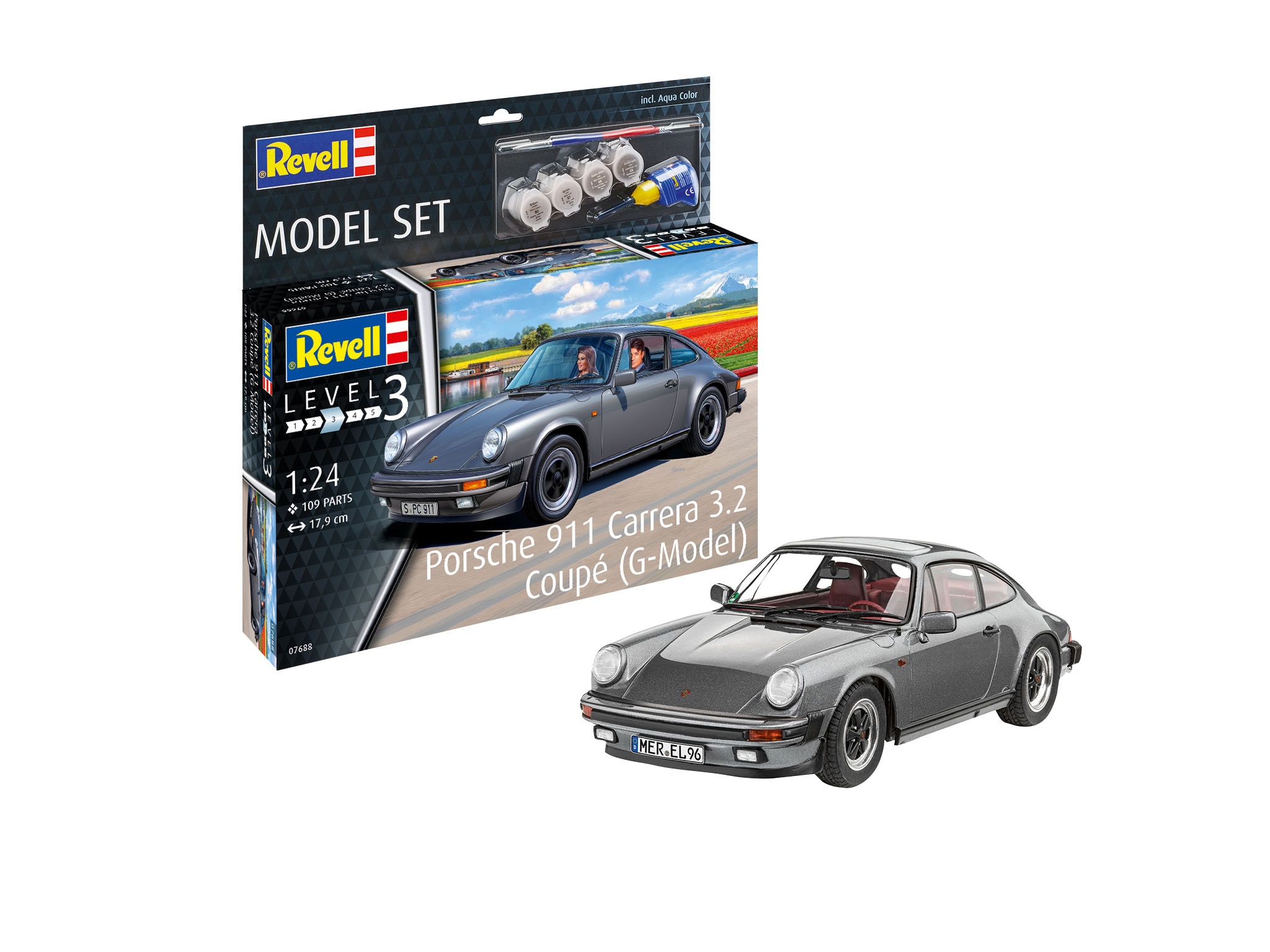 Imagen 2 de Maqueta Set Porsche 911 Carrera 3.2 Coupé G-Model con accesorios básicos Revell