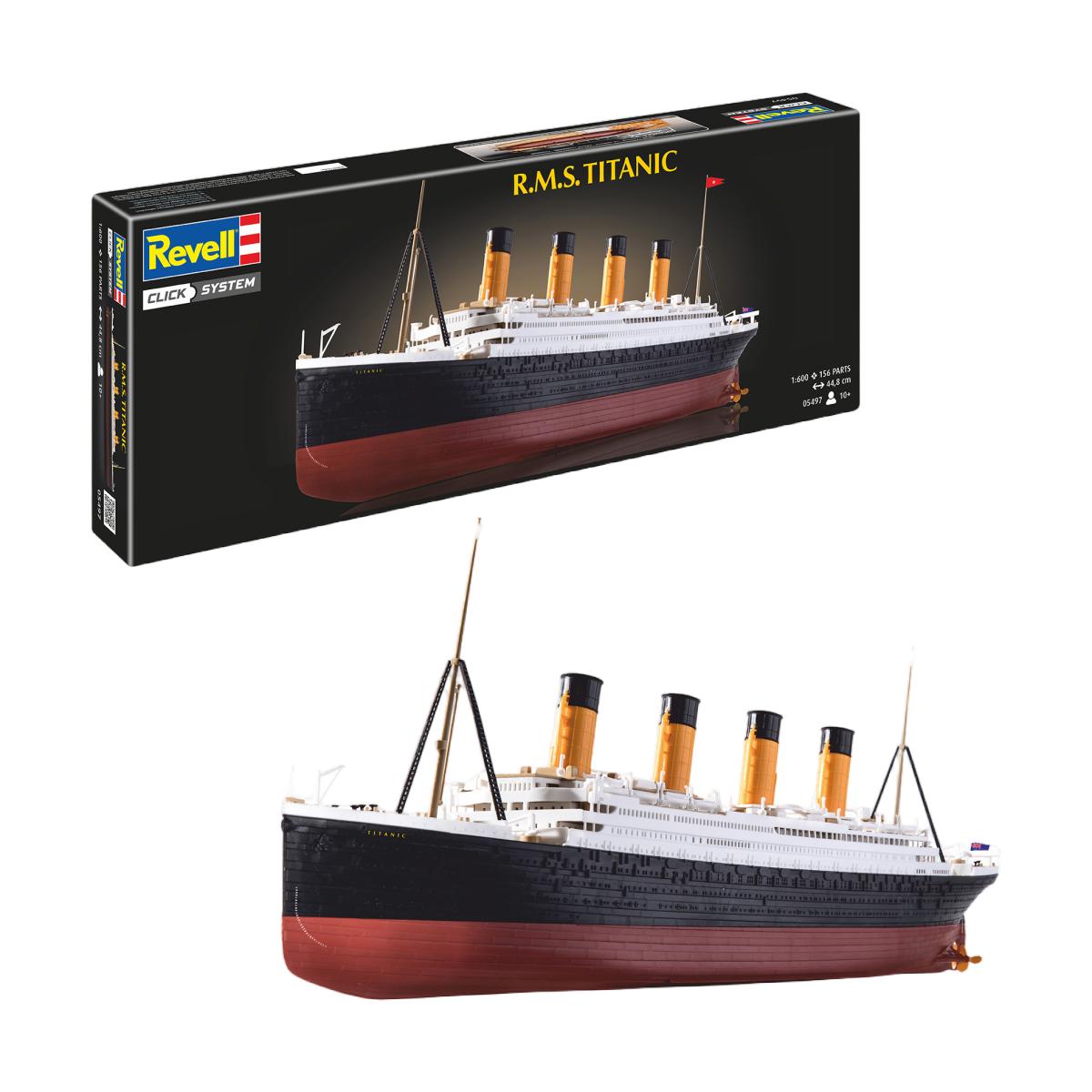 Imagen 1 de Maqueta de montaje a presión Sistema Click System prepintada escala 1:600 con 156 piezas,adhesivos y peana R.M.S.Titanic Revell
