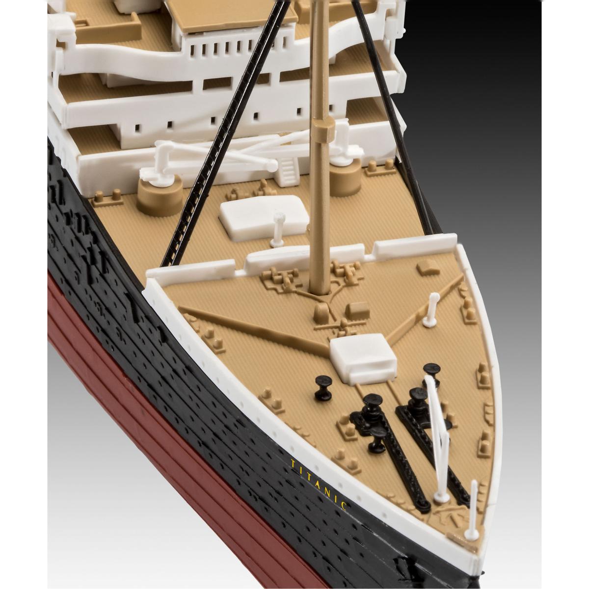 Imagen 3 de Maqueta de montaje a presión Sistema Click System prepintada escala 1:600 con 156 piezas,adhesivos y peana R.M.S.Titanic Revell